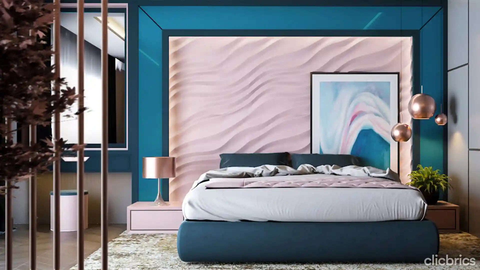 pink two colour combination for bedroom walls image